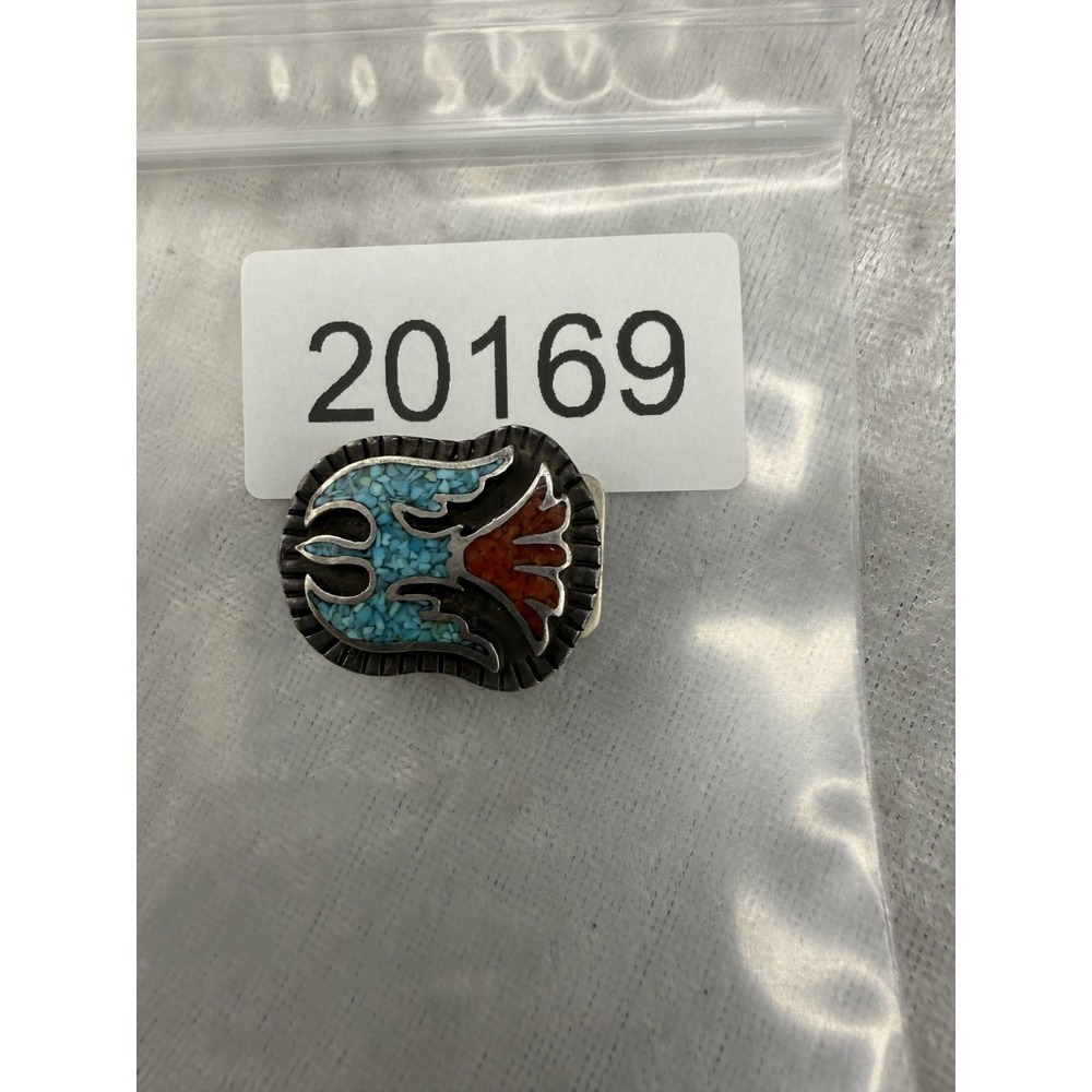Vintage Bennett Bolo Slide Southwestern Turquoise Bird Silver Tone Signed - Picture 8 of 8